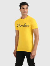 Mens Yellow Casual Slim Fit Solid Half Sleeves Tshirt