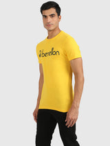 Mens Yellow Casual Slim Fit Solid Half Sleeves Tshirt