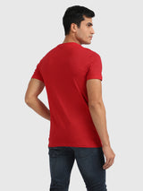 Mens Red Casual Slim Fit Solid Half Sleeves Tshirt