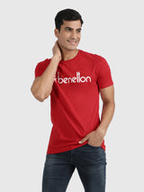 Mens Red Casual Slim Fit Solid Half Sleeves Tshirt