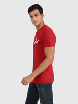 Mens Red Casual Slim Fit Solid Half Sleeves Tshirt