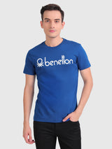 Mens Blue Casual Slim Fit Solid Half Sleeves Tshirt