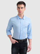 Mens Blue Casual Slim Fit Solid Full Sleeves Shirt