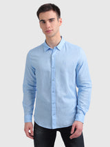 Mens Blue Casual Slim Fit Solid Full Sleeves Shirt