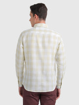 Mens Beige Casual Slim Fit Checked Full Sleeves Shirt