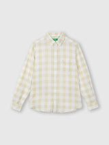 Mens Beige Casual Slim Fit Checked Full Sleeves Shirt