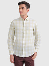 Mens Beige Casual Slim Fit Checked Full Sleeves Shirt