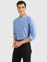 Mens Blue Casual Slim Fit Solid Full Sleeves Shirt