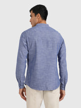 Mens Blue Casual Slim Fit Solid Full Sleeves Shirt