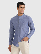 Mens Blue Casual Slim Fit Solid Full Sleeves Shirt
