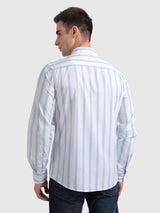 Mens Blue Casual Slim Fit Striped Full Sleeves Shirt