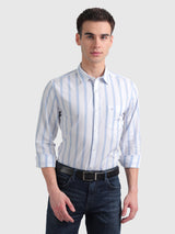 Mens Blue Casual Slim Fit Striped Full Sleeves Shirt