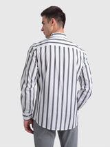 Mens Black Casual Slim Fit Striped Full Sleeves Shirt