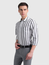Mens Black Casual Slim Fit Striped Full Sleeves Shirt