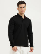 Mens Black Casual Slim Fit Solid Full Sleeves Tshirt