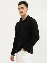Mens Black Casual Slim Fit Solid Full Sleeves Tshirt