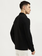 Mens Black Casual Slim Fit Solid Full Sleeves Tshirt