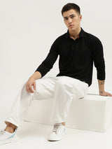 Mens Black Casual Slim Fit Solid Full Sleeves Tshirt