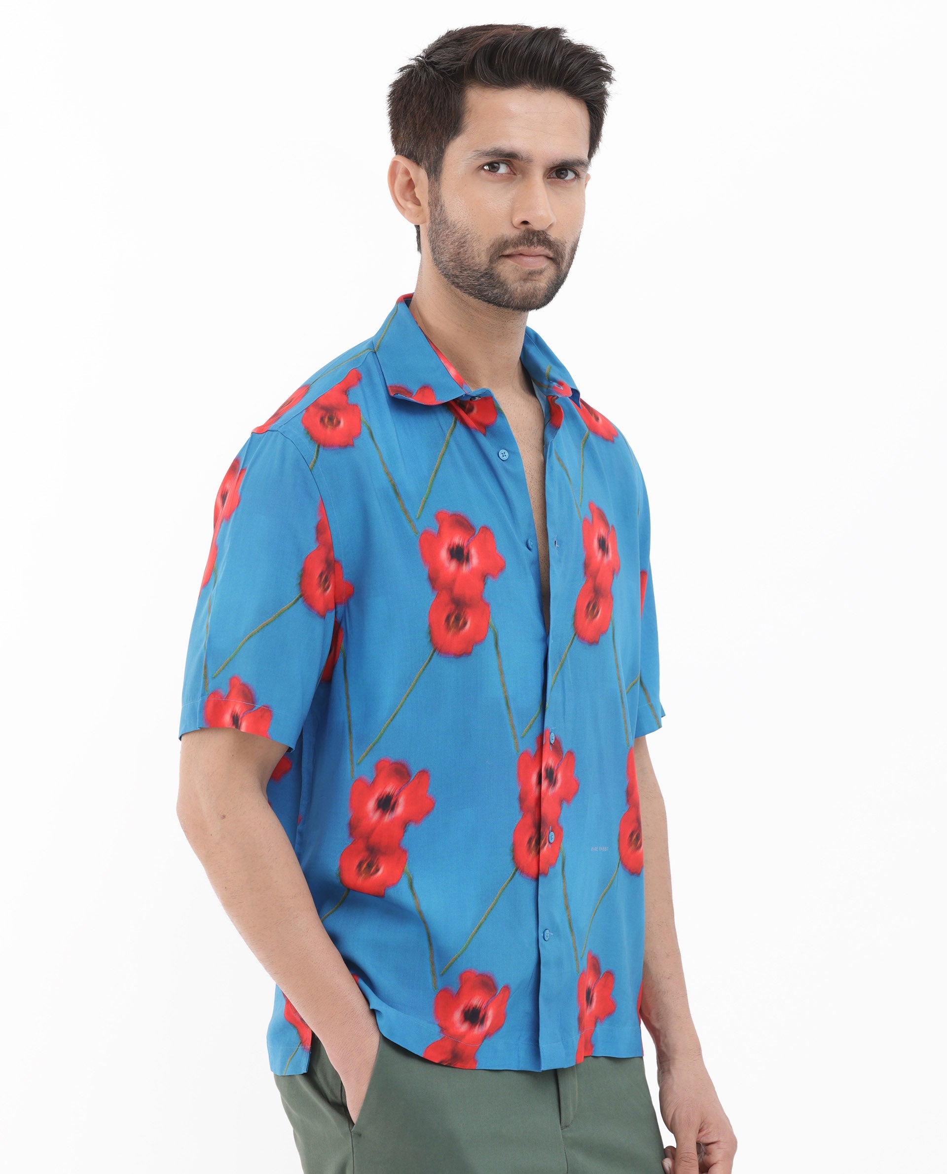 Men's Blue Casual Regular Fit Printed Half Sleeves Shirt
