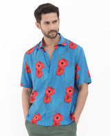 Men's Blue Casual Regular Fit Printed Half Sleeves Shirt