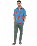 Men's Blue Casual Regular Fit Printed Half Sleeves Shirt
