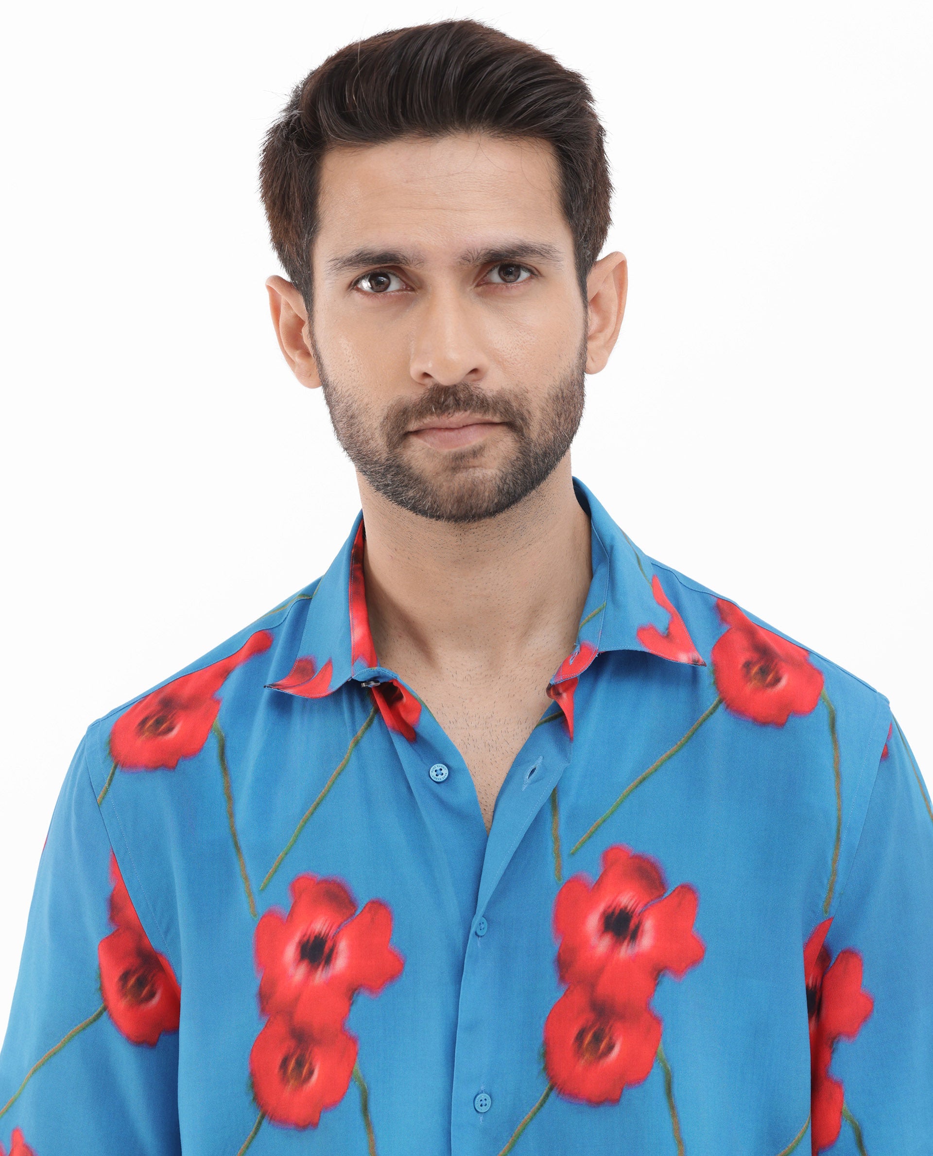 Men's Blue Casual Regular Fit Printed Half Sleeves Shirt