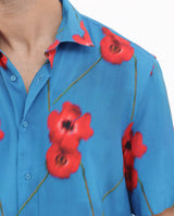 Men's Blue Casual Regular Fit Printed Half Sleeves Shirt