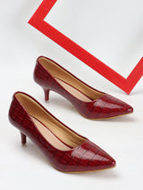 Women's Croc-Embossed Pointed Toe Kitten Heel Pumps