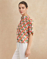 Women's Multicolor Casual Half Sleeves Regular Fit Geometric Print Top
