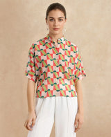 Women's Multicolor Casual Half Sleeves Regular Fit Geometric Print Top