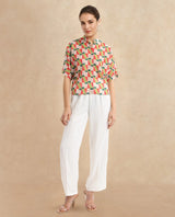 Women's Multicolor Casual Half Sleeves Regular Fit Geometric Print Top