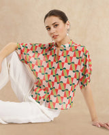 Women's Multicolor Casual Half Sleeves Regular Fit Geometric Print Top