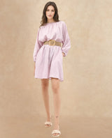 Women's Callahan Pastel Purple Rayon Nylon Fabric Regular Sleeves Round Neck Solid Regular Length Dress