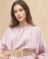 Women's Callahan Pastel Purple Rayon Nylon Fabric Regular Sleeves Round Neck Solid Regular Length Dress