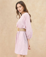 Women's Callahan Pastel Purple Rayon Nylon Fabric Regular Sleeves Round Neck Solid Regular Length Dress
