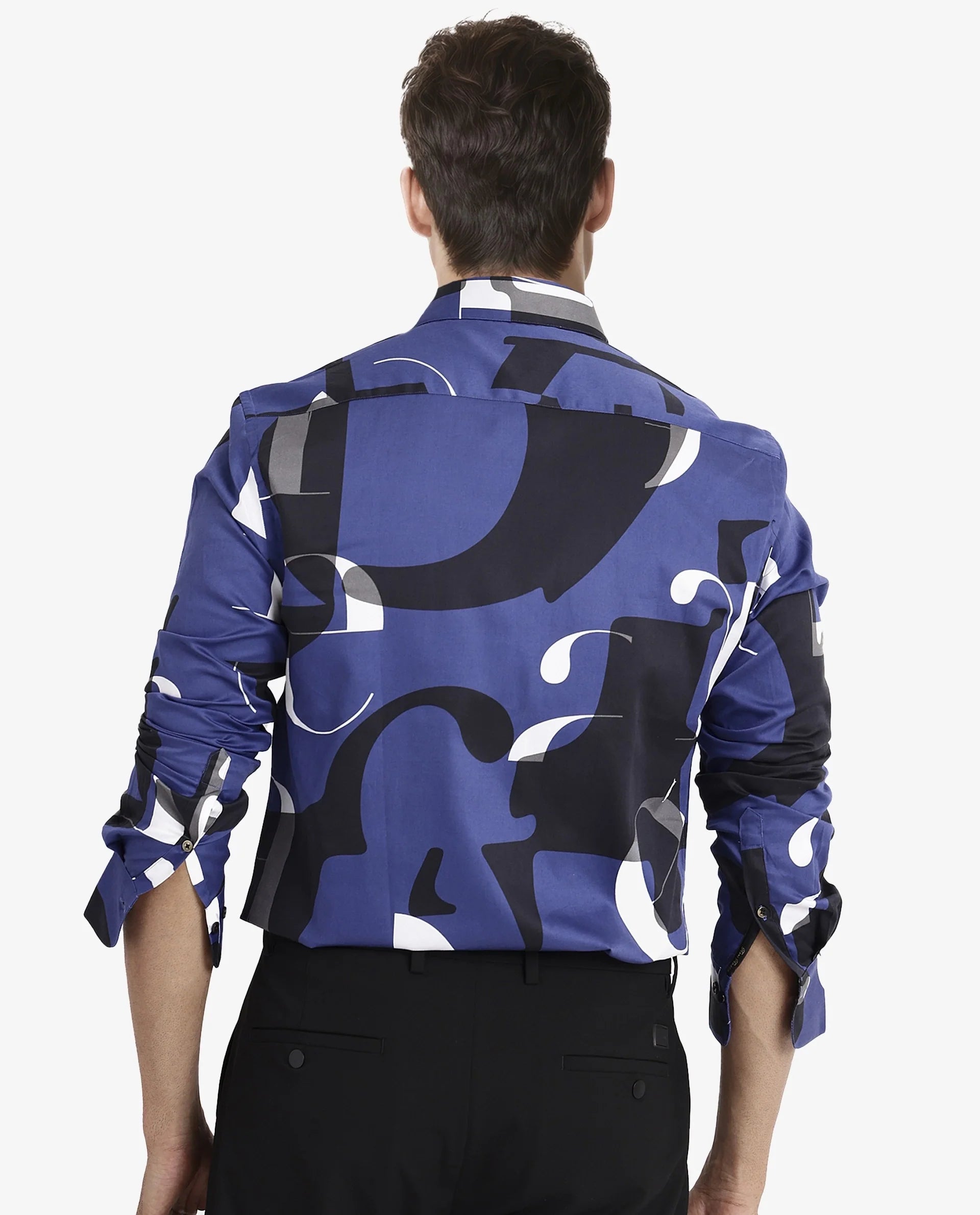 Men's Blue Casual Regular Fit Printed Full Sleeves Shirt