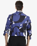 Men's Blue Casual Regular Fit Printed Full Sleeves Shirt