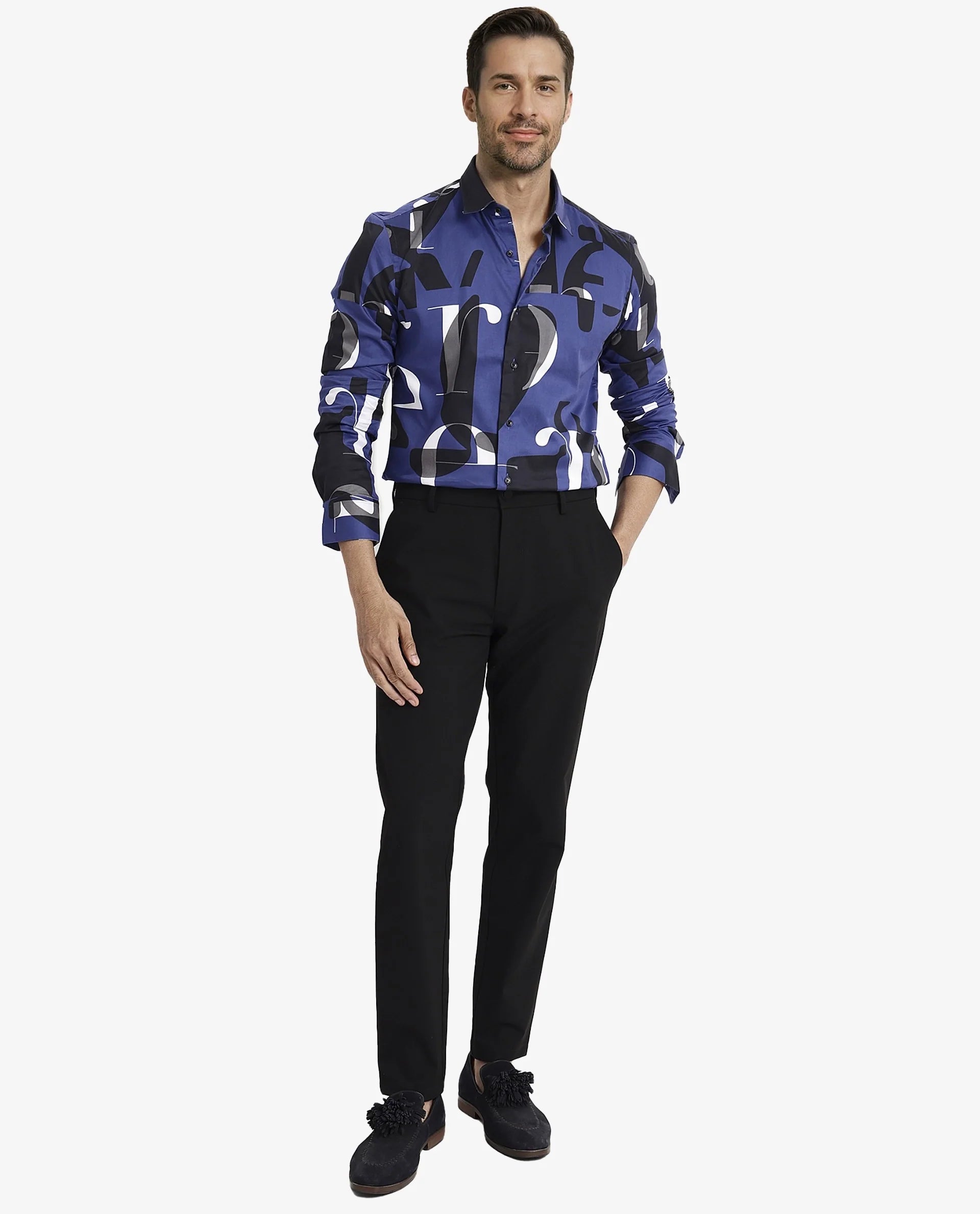 Men's Blue Casual Regular Fit Printed Full Sleeves Shirt