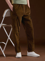Men's Brown Casual Regular Fit Solid Cargo