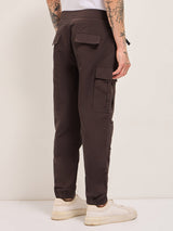 Men's Brown Nylon Relaxed Fit Cargo Pants with Utility Pockets