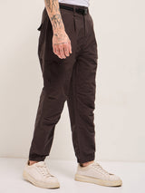 Men's Brown Nylon Relaxed Fit Cargo Pants with Utility Pockets