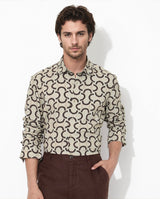 Men's Beige Casual Regular Fit Printed Full Sleeves Shirt