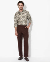 Men's Beige Casual Regular Fit Printed Full Sleeves Shirt