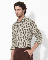 Men's Beige Casual Regular Fit Printed Full Sleeves Shirt