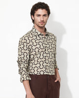 Men's Beige Casual Regular Fit Printed Full Sleeves Shirt