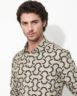 Men's Beige Casual Regular Fit Printed Full Sleeves Shirt
