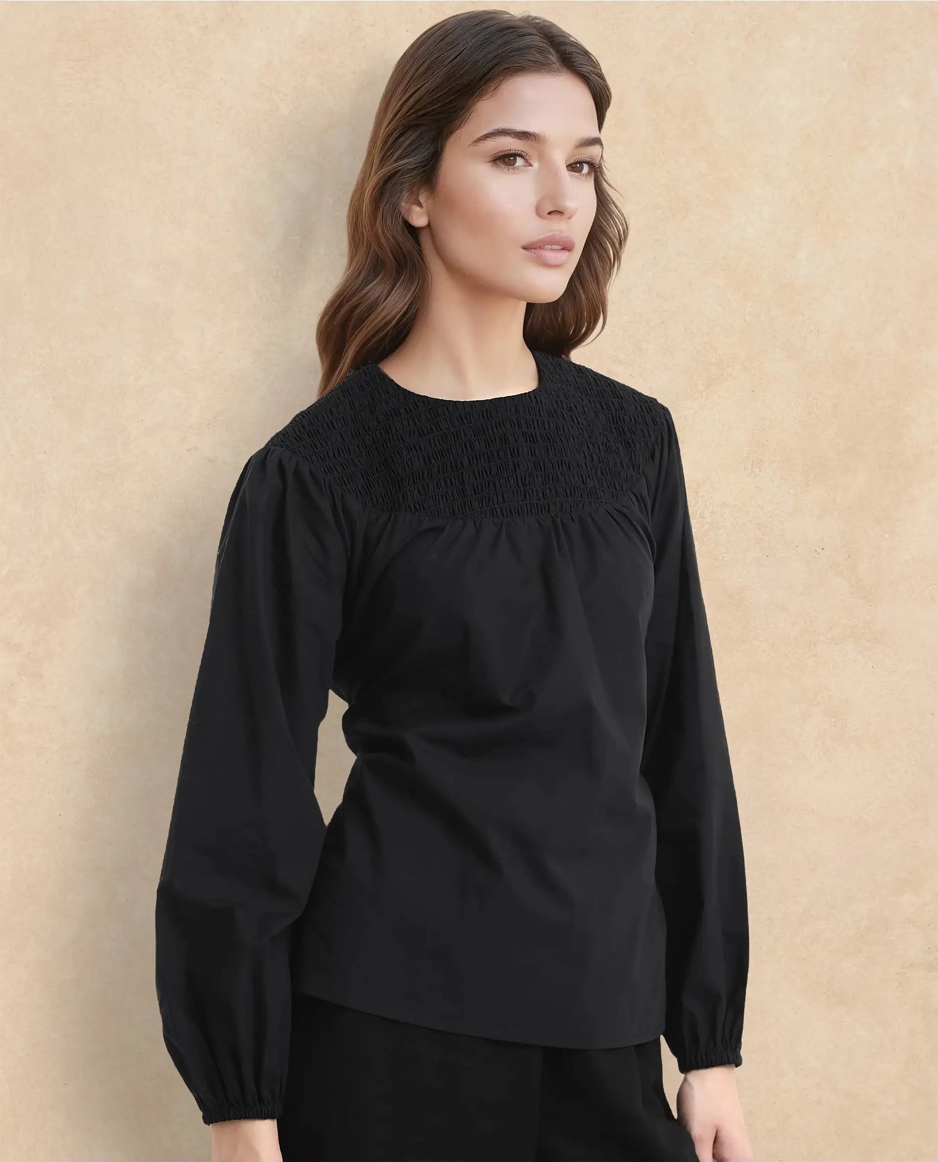 Women's Black Casual Full Sleeves Top