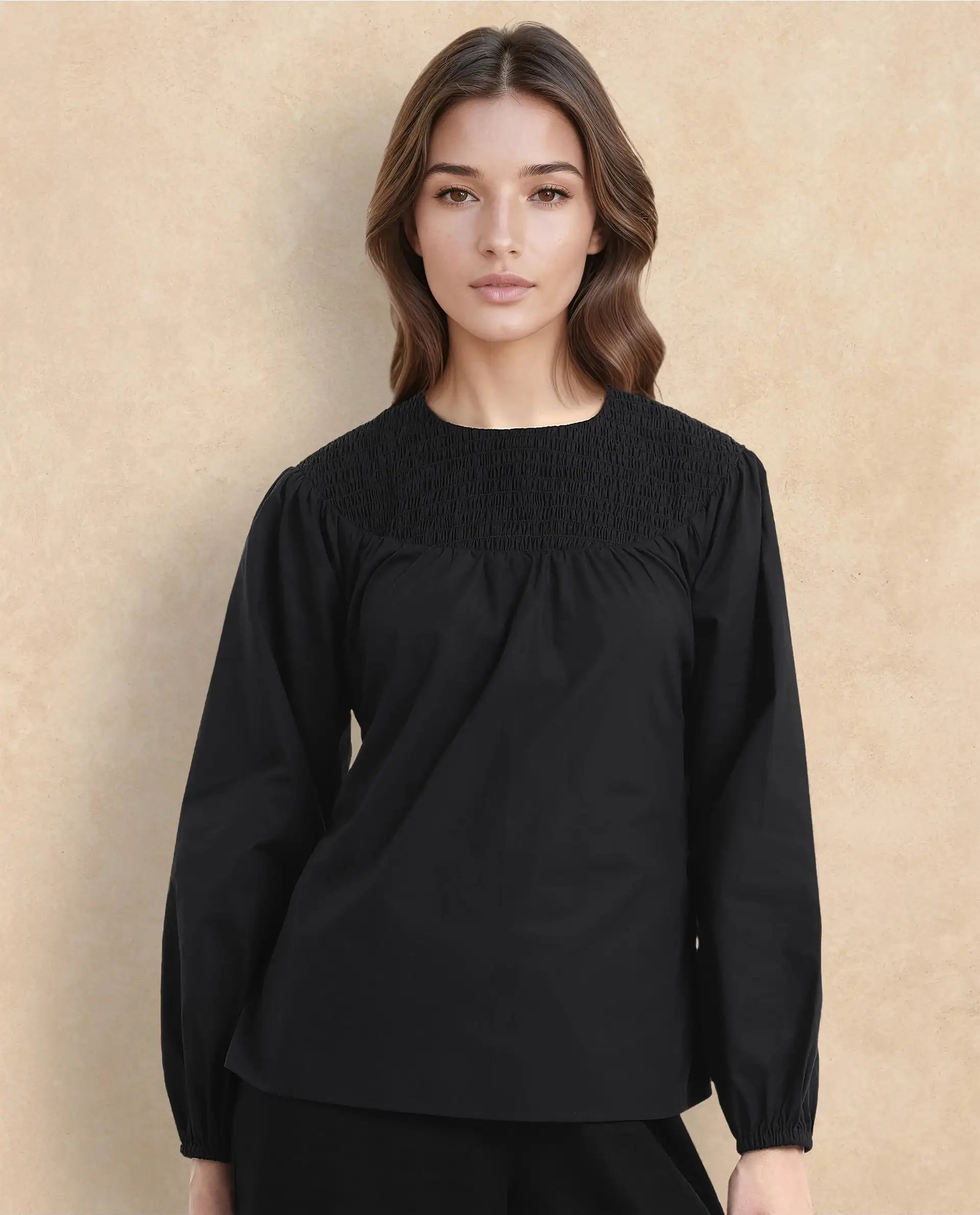 Women's Black Casual Full Sleeves Top