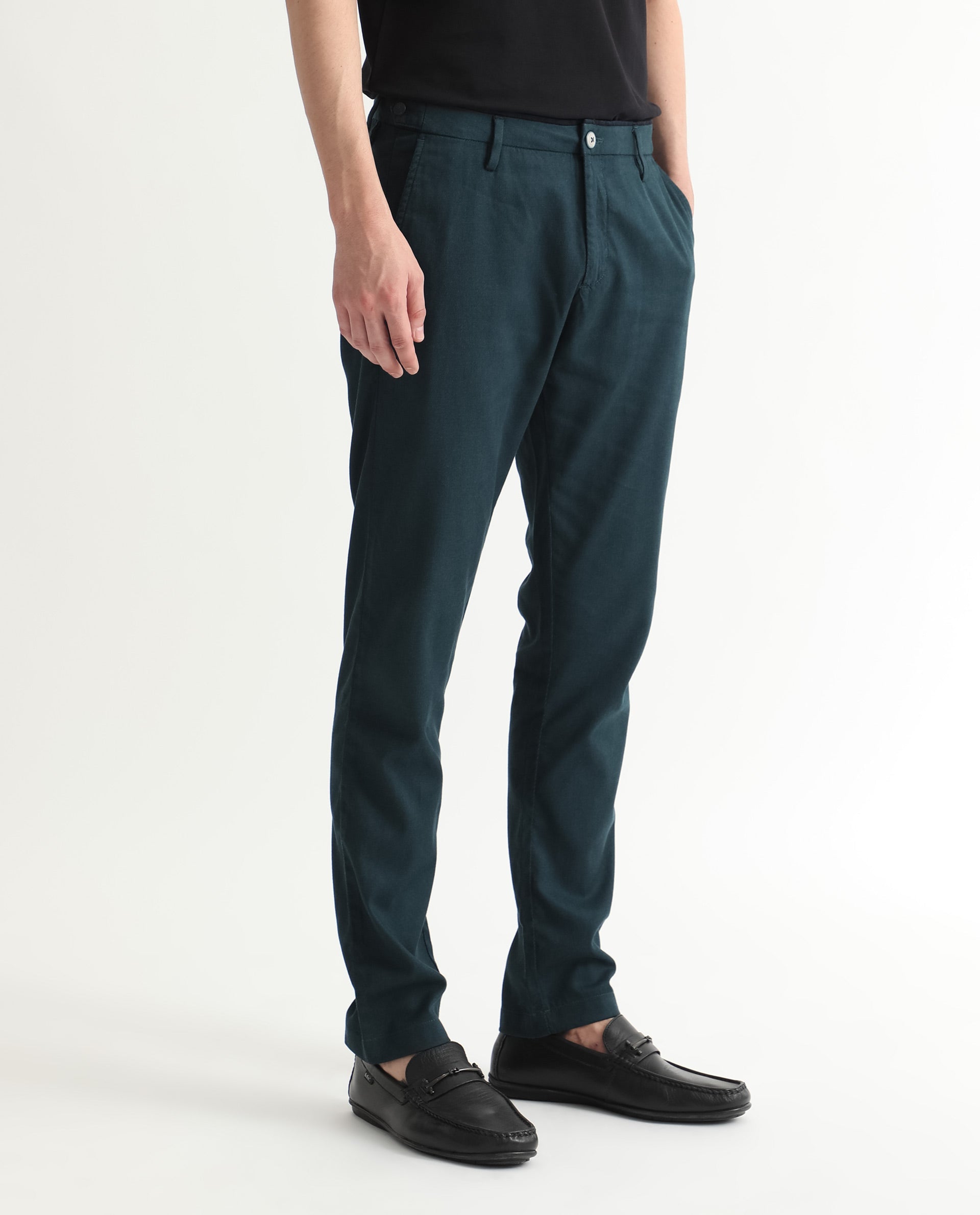 Men's Blue Casual Regular Fit Solid Trouser