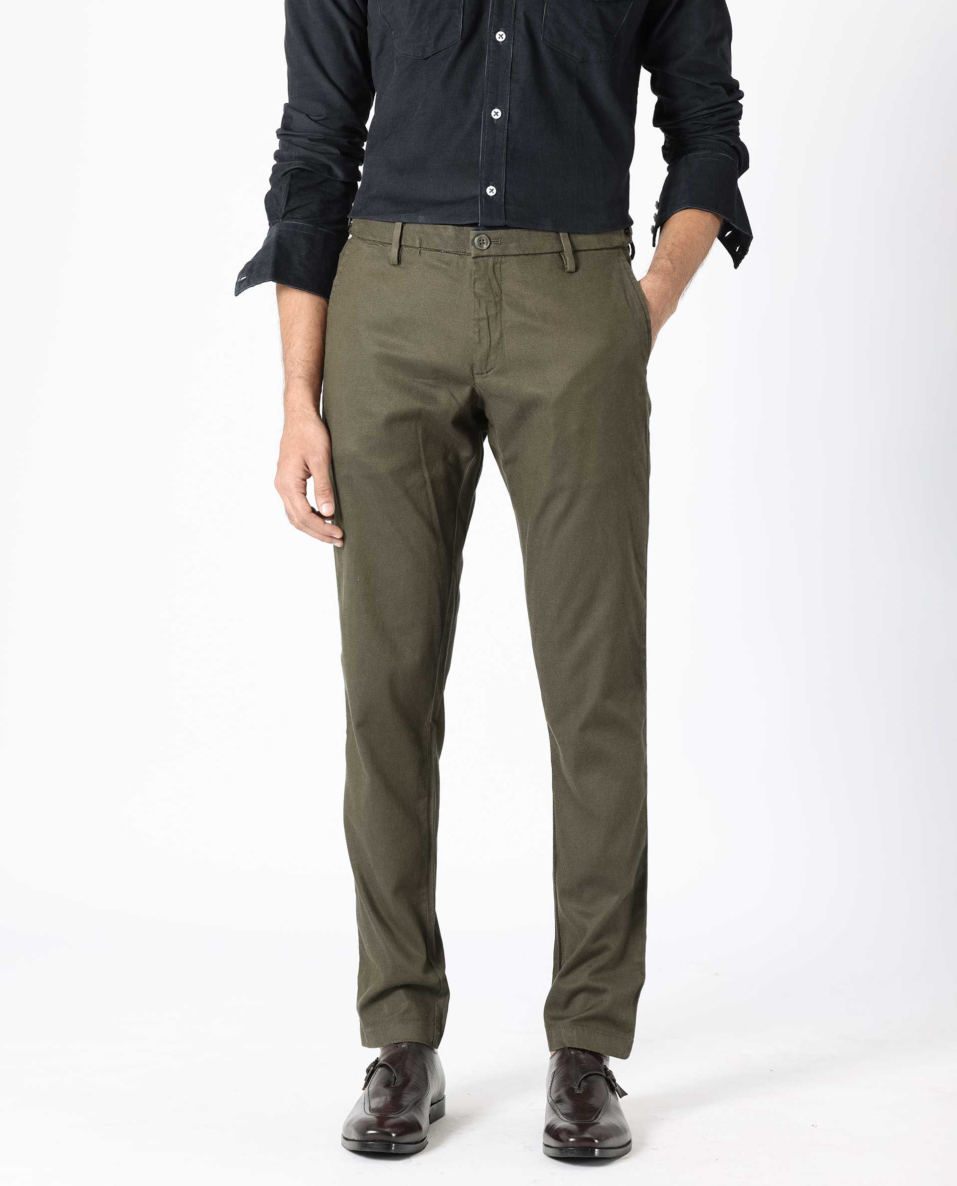 Men's Green Casual Regular Fit Solid Trouser